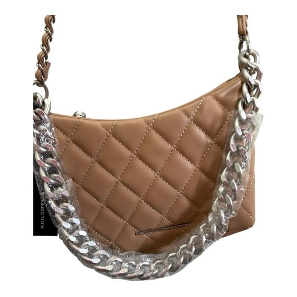 French Connection ELIZA Diamond Quilted with Metallic Chain Dual Handles Latte - Picture 6 of 9